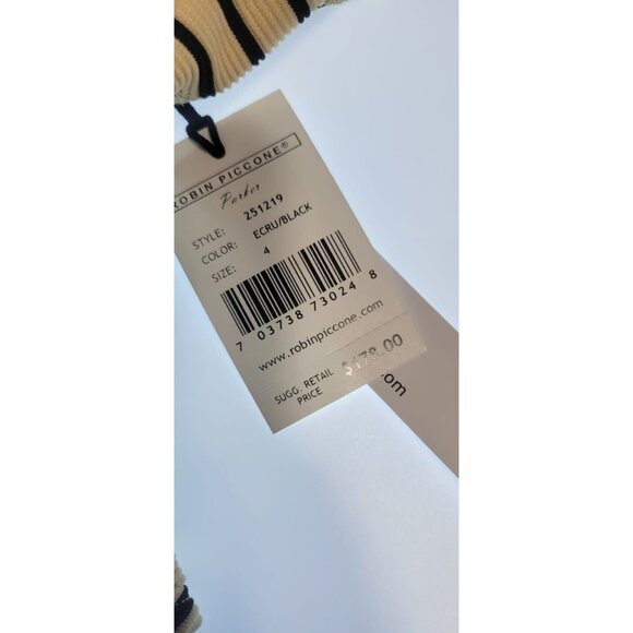 Robin Piccone One Piece Swimsuit Womens Parker Stripped Size 4 Ecru/Black Color - Picture 6 of 12